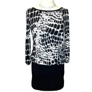 Nicole by Nicole Miller Leopard Print Double Split Sleeve Blouson Jersey Dress M
